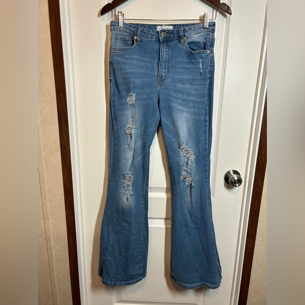 Almost Famous Flare Jeans in Distressed Blue - Size 11 EUC